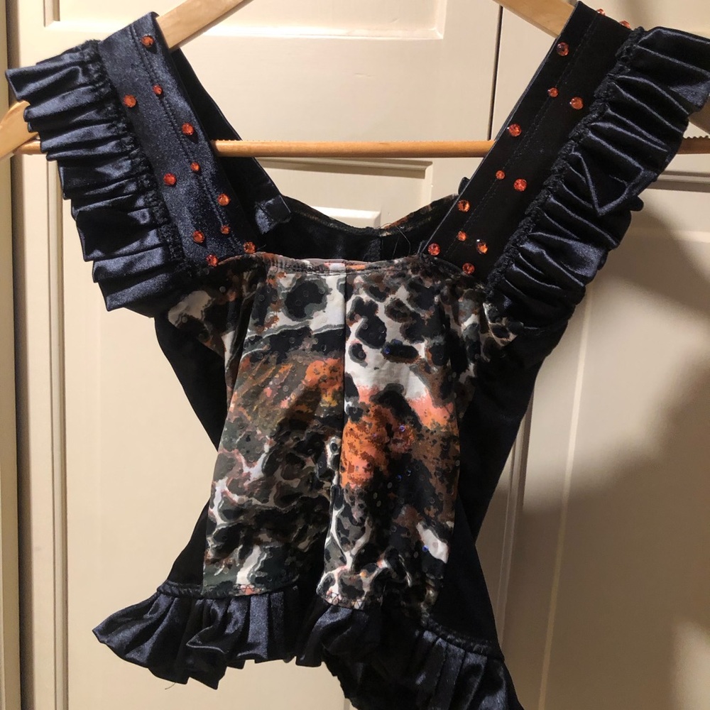Competition dance outfit with crystals black shorty short